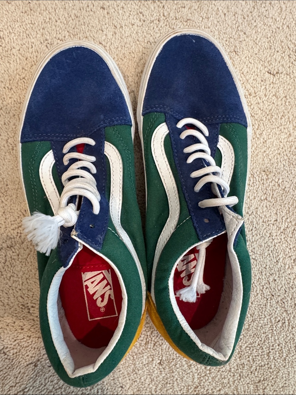 Vans Low-Top Sneakers in Green, Navy & White with Yellow Heel